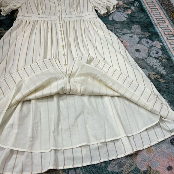 Cremieux Midi dress Button Up Ivory Stripe Puff Sleeve s z 14 Large - Picture 11 of 15